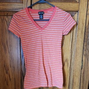 Wet Seal Women's Striped Orange V-Neck Top